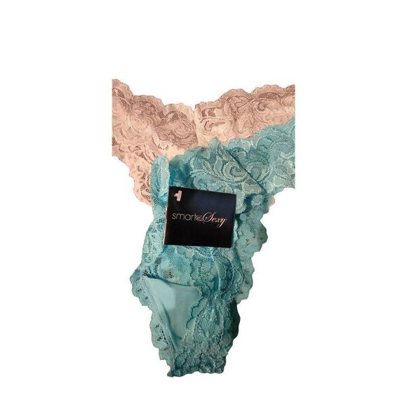 Smart & Sexy Womens Blue White Floral Stretch Lace Thong Panties Size 7 Lot Of 2 - Picture 2 of 8